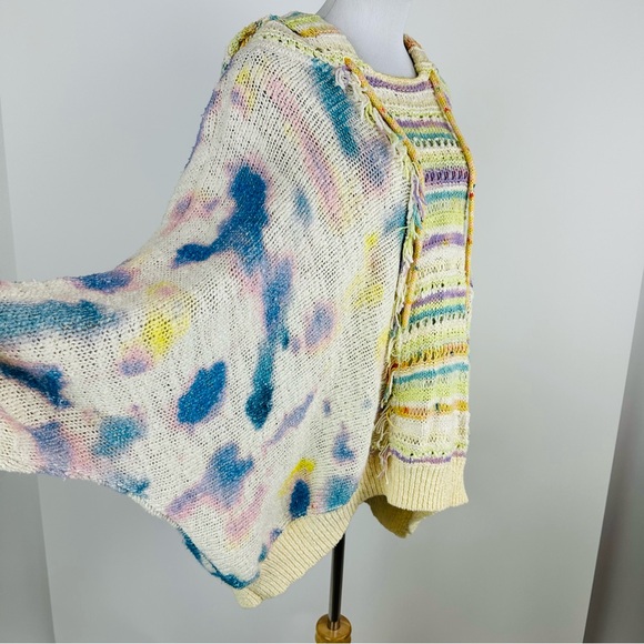 Free People Flower Child Multi Color Peace Sign Hoodie Oversized Sweater Large - Picture 4 of 11